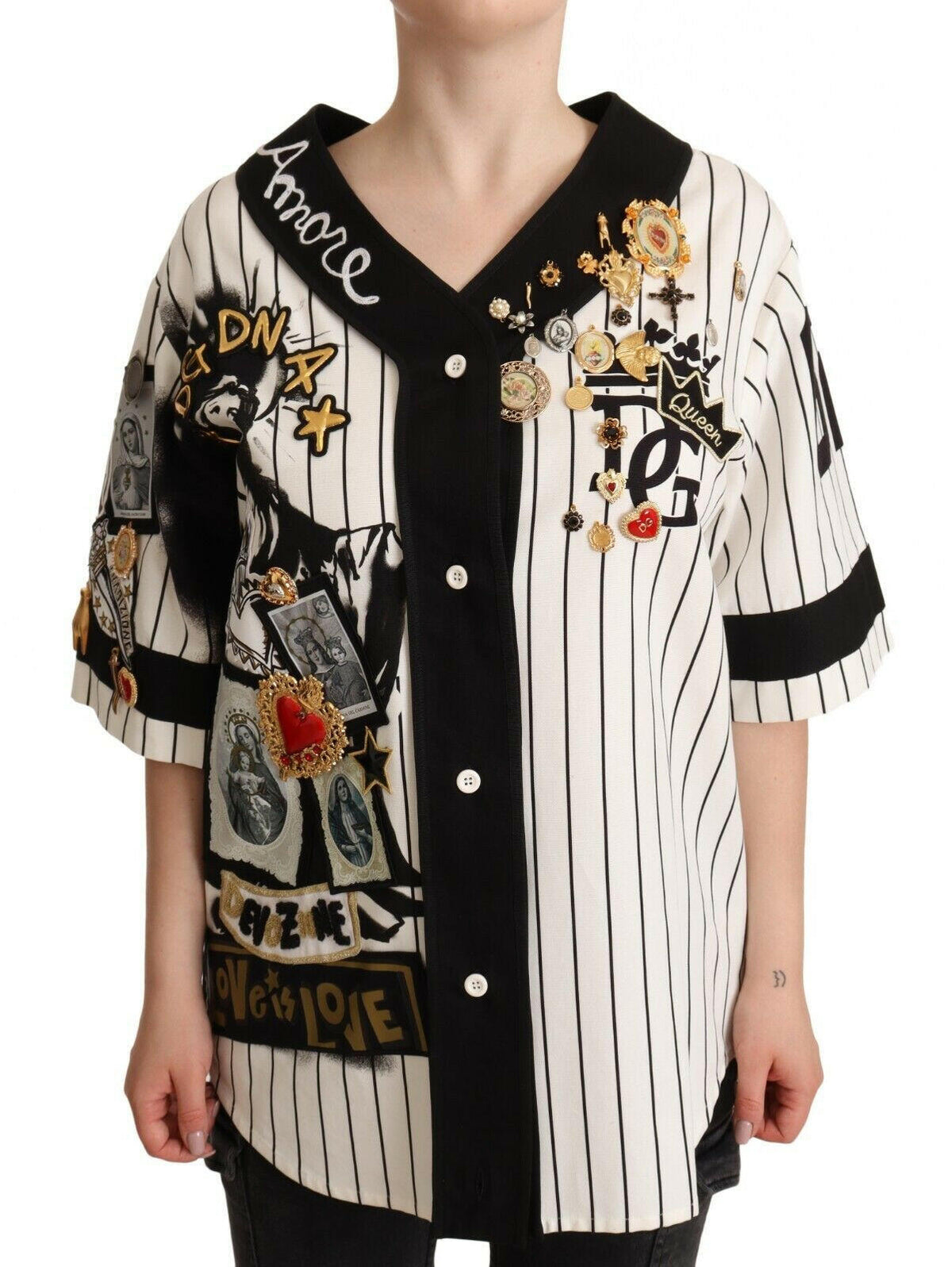 Dolce & Gabbana White Cotton Crystal Charms Amore Shirt -   -  Dolce & Gabbana.