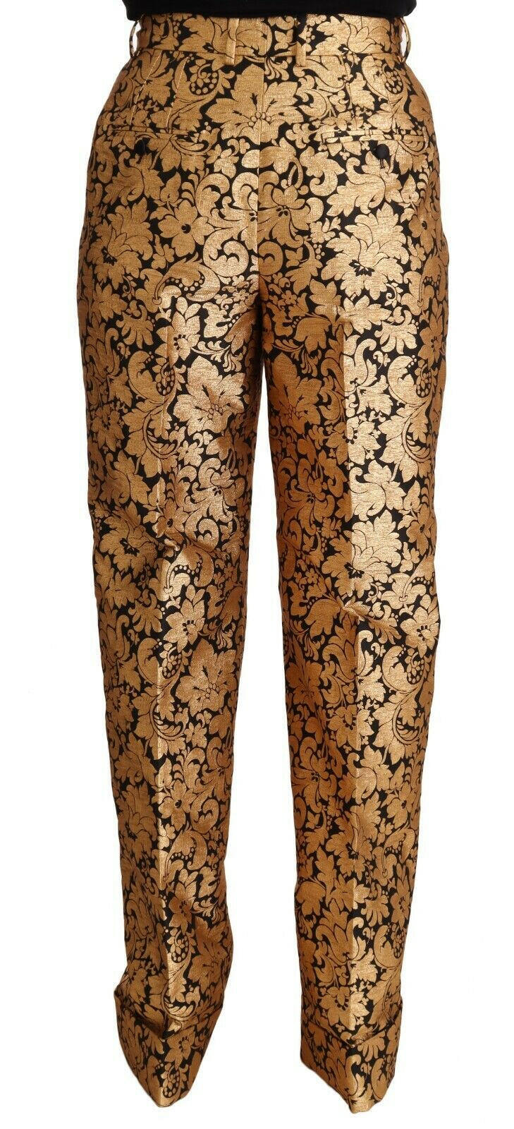 Dolce & Gabbana Gold Floral Jacquard Straight Polyester Pants -   -  Dolce & Gabbana.