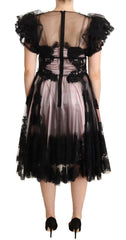 Dolce & Gabbana Black Pink Floral Lace A-line Midi Sheer Dress -   -  Dolce & Gabbana.