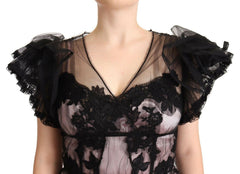 Dolce & Gabbana Black Pink Floral Lace A-line Midi Sheer Dress -   -  Dolce & Gabbana.