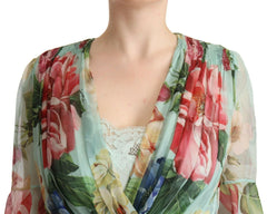 Dolce & Gabbana Green Floral Long Sleeves V-neck Midi Dress -   -  Dolce & Gabbana.