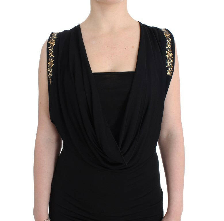 Roccobarocco Black Embellished Jersey Mini Sheath Short Dress -   -  Roccobarocco.
