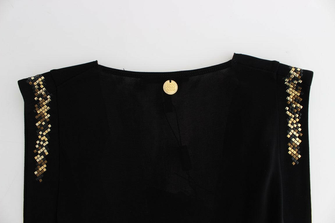 Roccobarocco Black Embellished Jersey Mini Sheath Short Dress -   -  Roccobarocco.