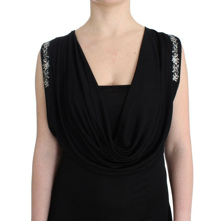 Roccobarocco Black Embellished Jersey Mini Sheath Short Dress -   -  Roccobarocco.