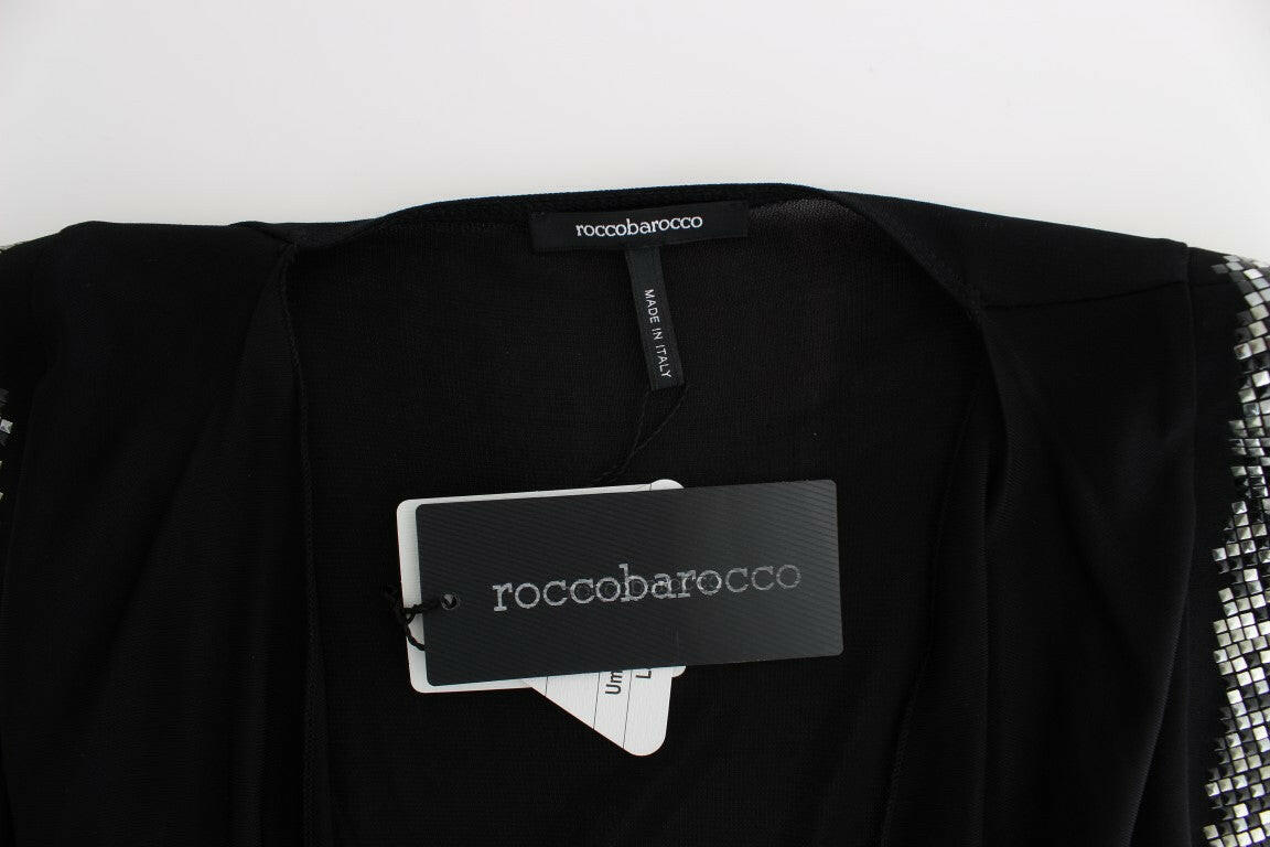 Roccobarocco Black Embellished Jersey Mini Sheath Short Dress -   -  Roccobarocco.