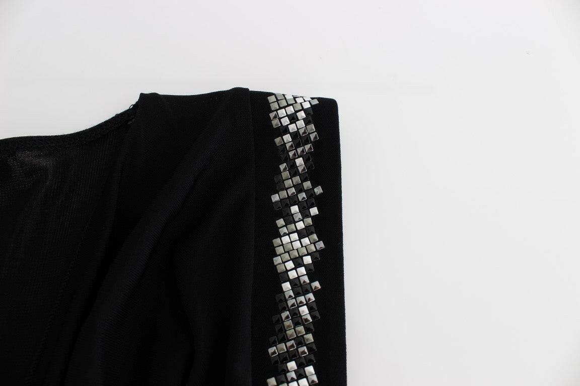Roccobarocco Black Embellished Jersey Mini Sheath Short Dress -   -  Roccobarocco.