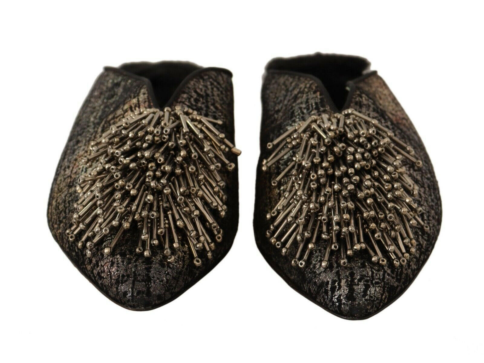 Paola D'Arcano Gold Jacquard Leather Embellished Slip On Shoes -   -  Paola D'Arcano.