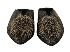 Paola D'Arcano Gold Jacquard Leather Embellished Slip On Shoes -   -  Paola D'Arcano.