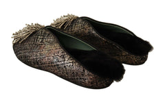 Paola D'Arcano Gold Jacquard Leather Embellished Slip On Shoes -   -  Paola D'Arcano.