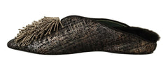 Paola D'Arcano Gold Jacquard Leather Embellished Slip On Shoes -   -  Paola D'Arcano.