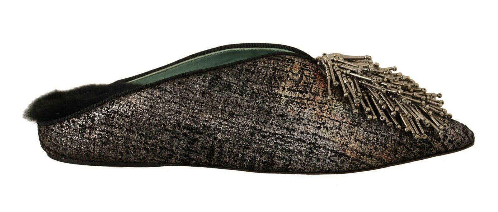 Paola D'Arcano Gold Jacquard Leather Embellished Slip On Shoes -   -  Paola D'Arcano.