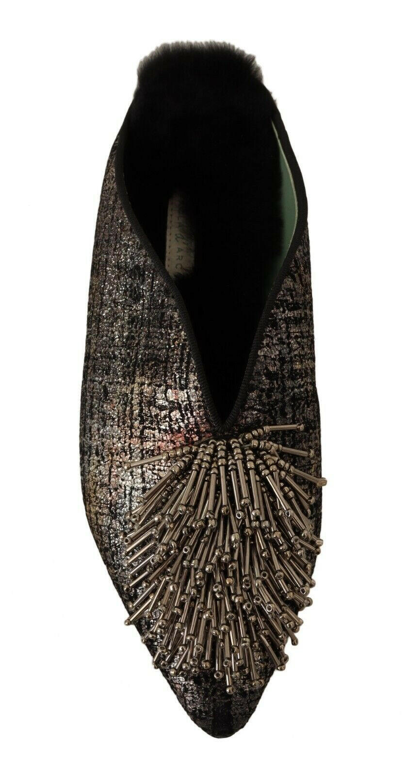 Paola D'Arcano Gold Jacquard Leather Embellished Slip On Shoes -   -  Paola D'Arcano.