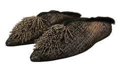 Paola D'Arcano Gold Jacquard Leather Embellished Slip On Shoes -   -  Paola D'Arcano.