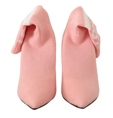 GCDS Pink Suede Logo Socks Block Heel Ankle Boots Shoes -   -  GCDS.