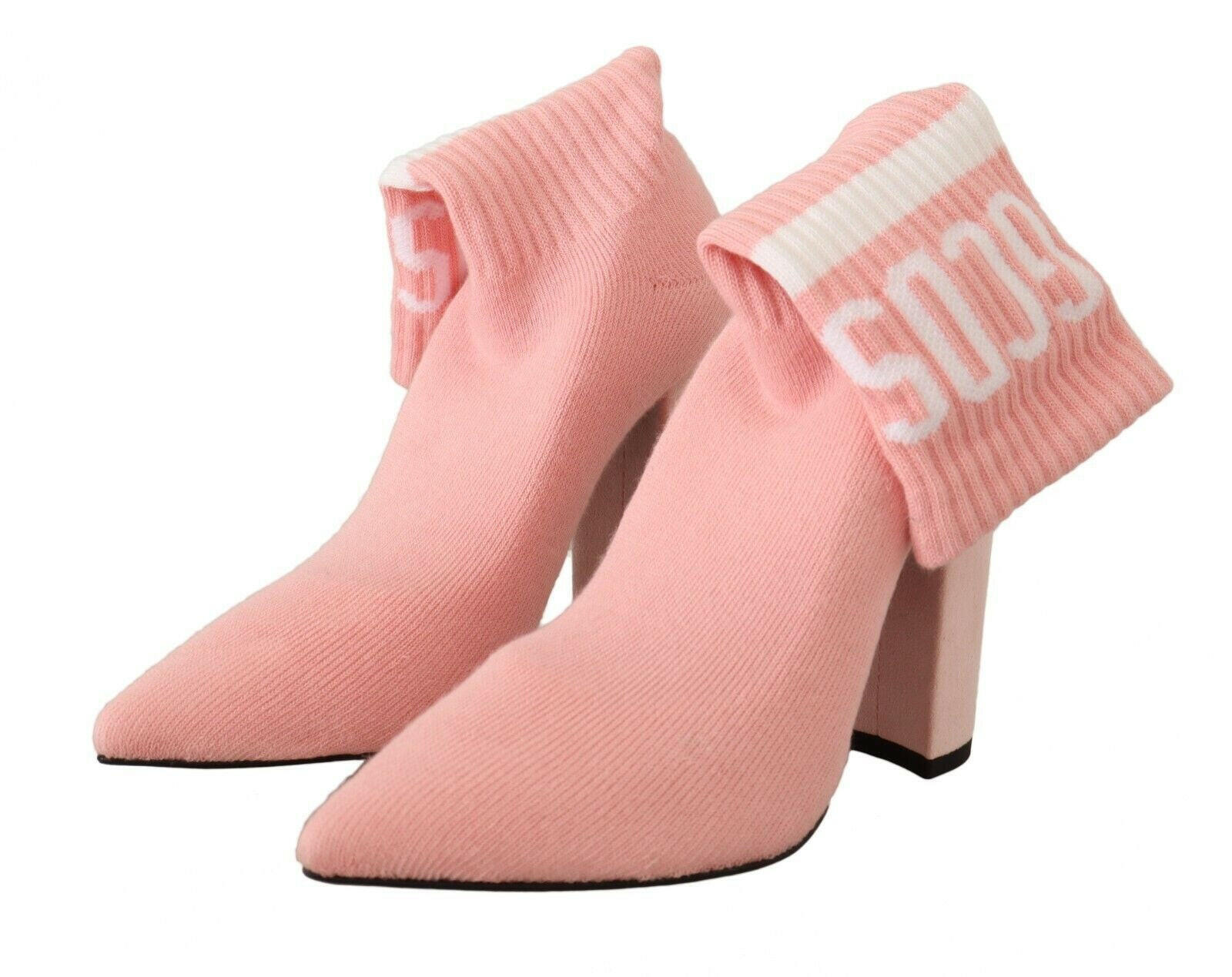 GCDS Pink Suede Logo Socks Block Heel Ankle Boots Shoes -   -  GCDS.