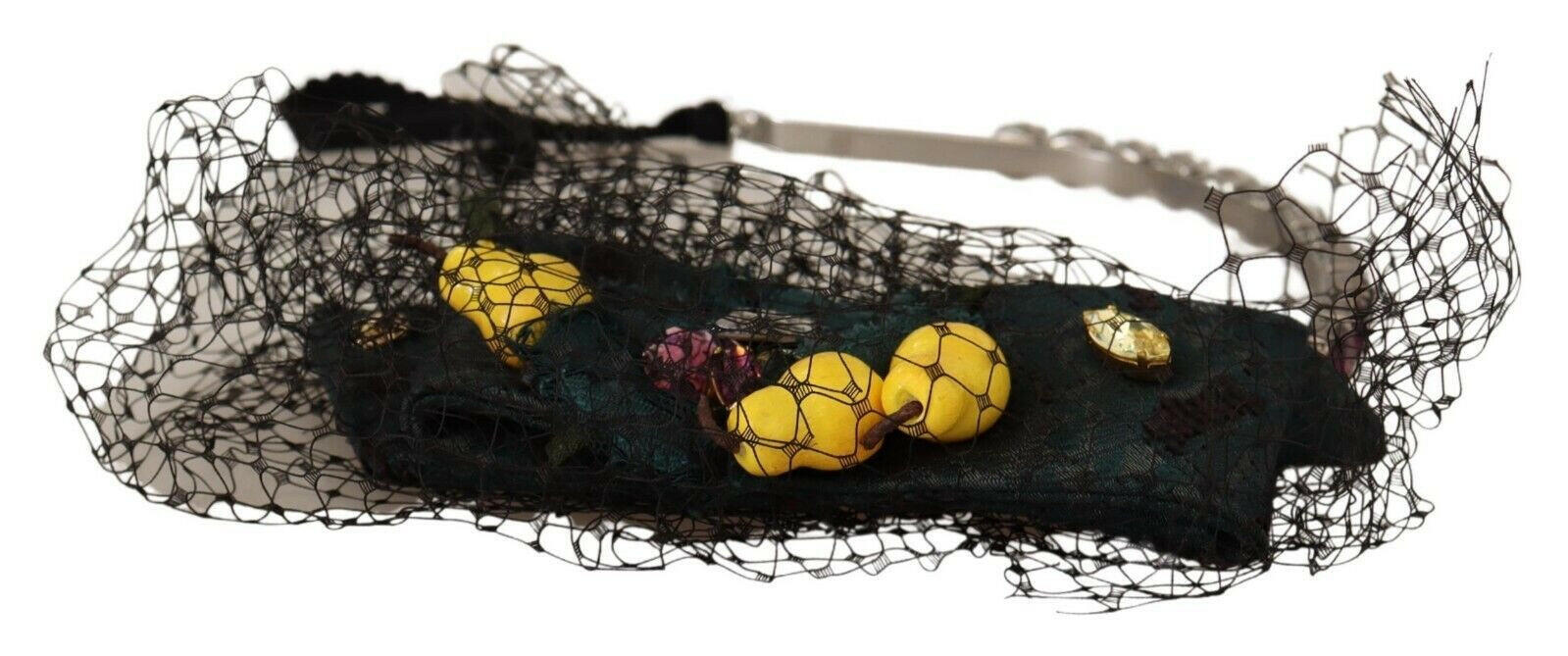 Dolce & Gabbana Silver Tiara Crystals Fruits Black Mesh Diadem Headband -   -  Dolce & Gabbana.