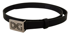 Dolce & Gabbana Black Leather Silver DG Logo Buckle Belt -   -  Dolce & Gabbana.