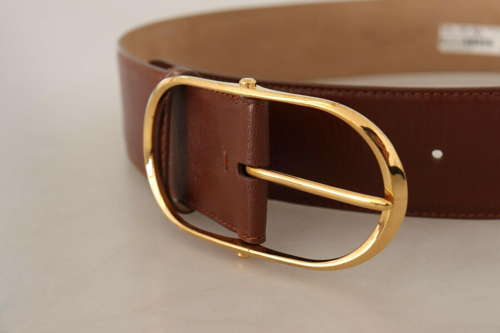 Dolce & Gabbana Brown Leather Gold Metal Oval Buckle Belt -   -  Dolce & Gabbana.