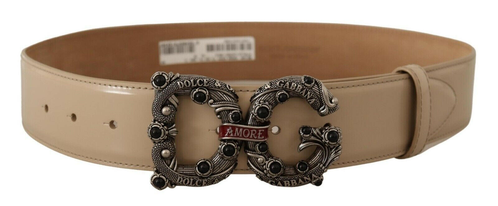 Dolce & Gabbana Beige Leather Silver Logo Buckle Amore Belt -   -  Dolce & Gabbana.