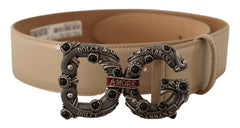 Dolce & Gabbana Beige Leather Silver Logo Buckle Amore Belt -   -  Dolce & Gabbana.