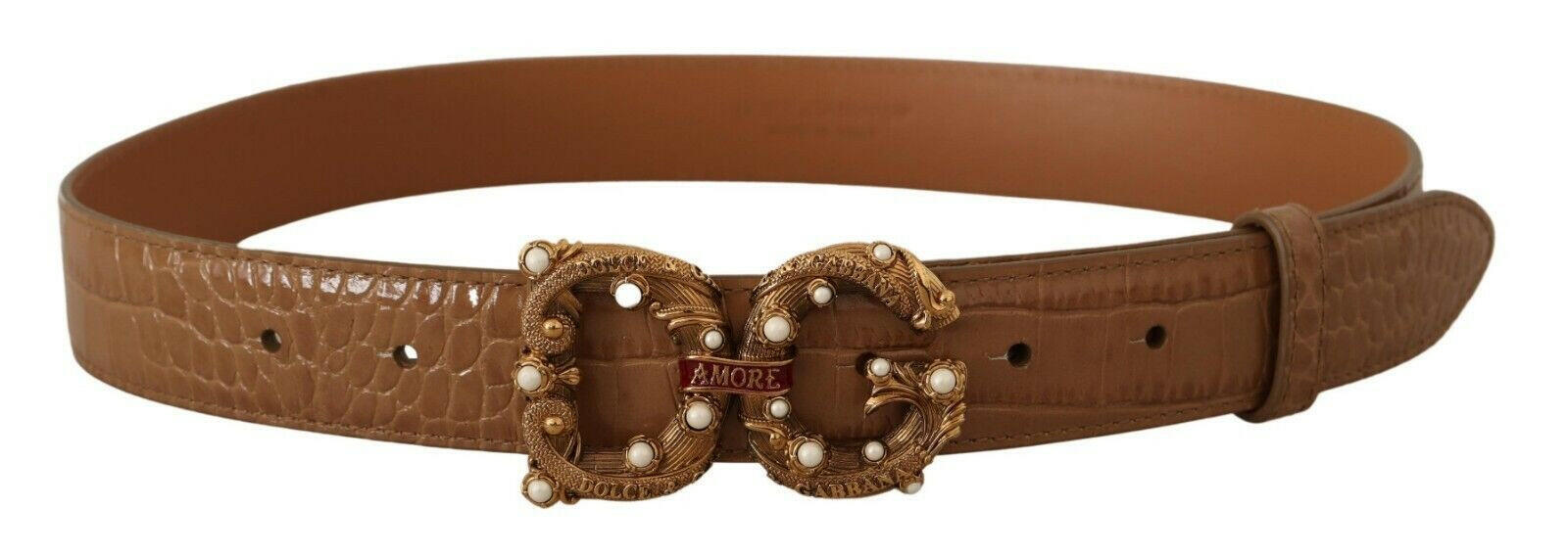 Dolce & Gabbana Brown Crocodile Pattern Leather Logo Amore  Belt -   -  Dolce & Gabbana.