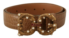 Dolce & Gabbana Brown Crocodile Pattern Leather Logo Amore  Belt -   -  Dolce & Gabbana.