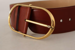 Dolce & Gabbana Maroon Leather Gold Metal Oval Buckle Belt -   -  Dolce & Gabbana.