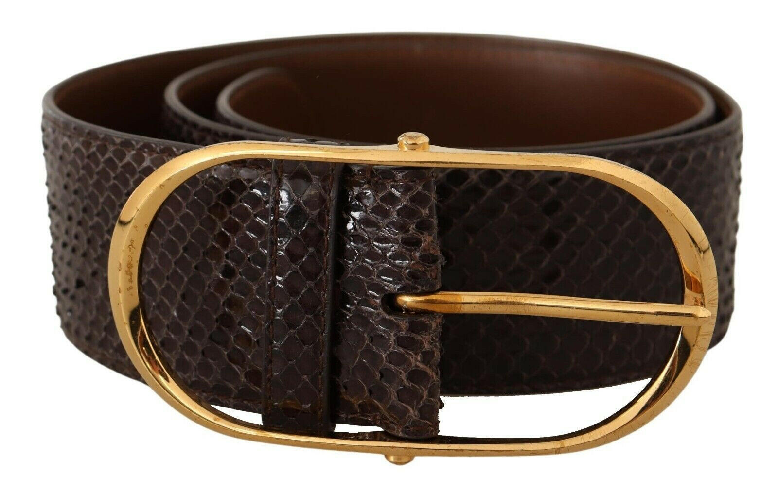 Dolce & Gabbana Brown Exotic Leather Gold Oval Buckle Belt -   -  Dolce & Gabbana.