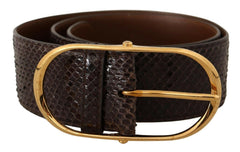 Dolce & Gabbana Brown Exotic Leather Gold Oval Buckle Belt -   -  Dolce & Gabbana.