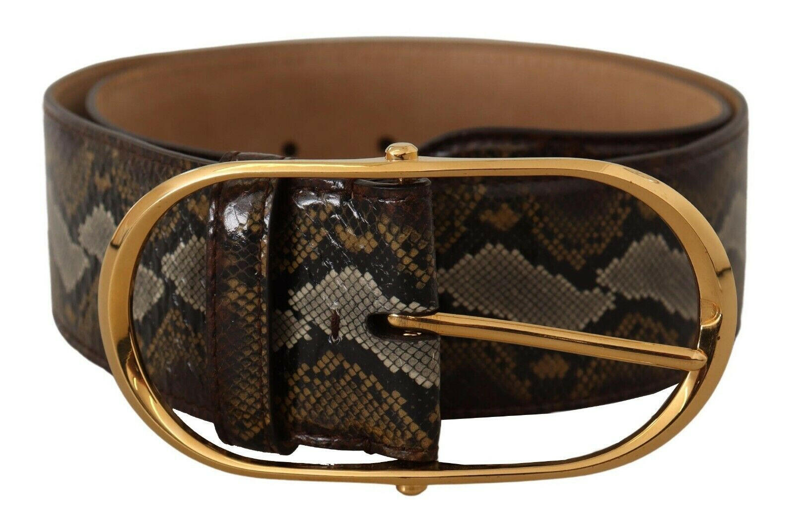 Dolce & Gabbana Brown Python Leather Gold Oval Buckle Belt -   -  Dolce & Gabbana.