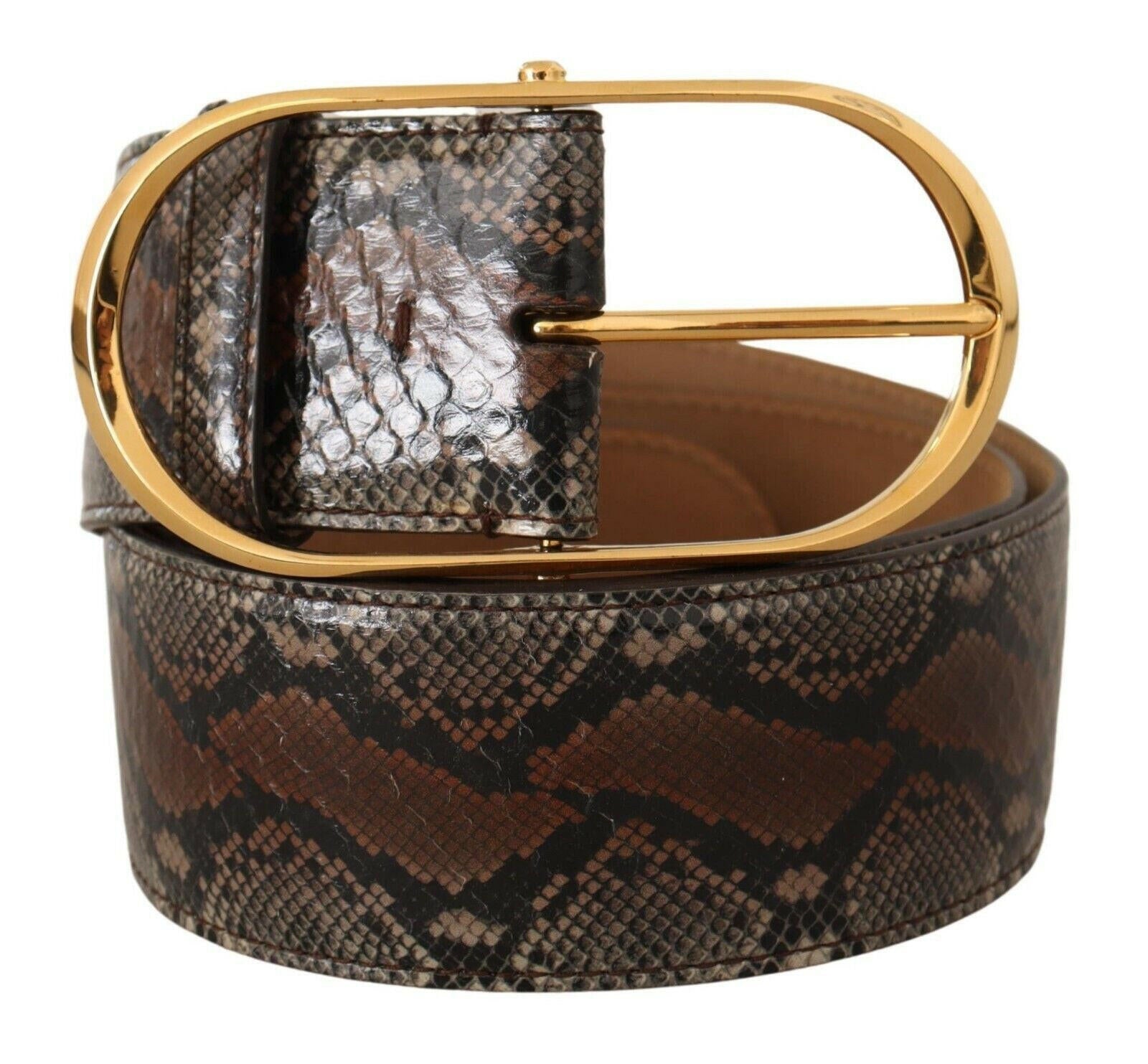 Dolce & Gabbana Brown Exotic Leather Gold Oval Buckle Belt -   -  Dolce & Gabbana.