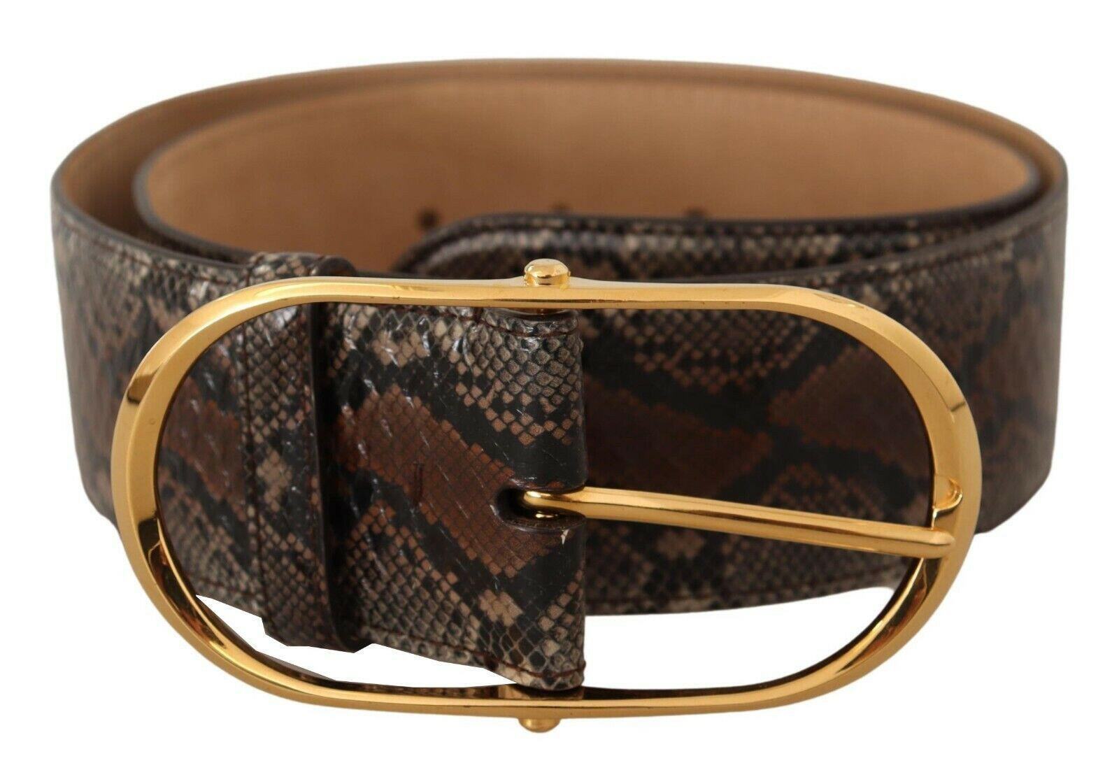 Dolce & Gabbana Brown Exotic Leather Gold Oval Buckle Belt -   -  Dolce & Gabbana.