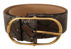 Dolce & Gabbana Brown Exotic Leather Gold Oval Buckle Belt -   -  Dolce & Gabbana.