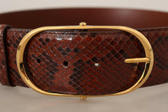 Dolce & Gabbana Brown Exotic Leather Gold Oval Buckle Belt -   -  Dolce & Gabbana.