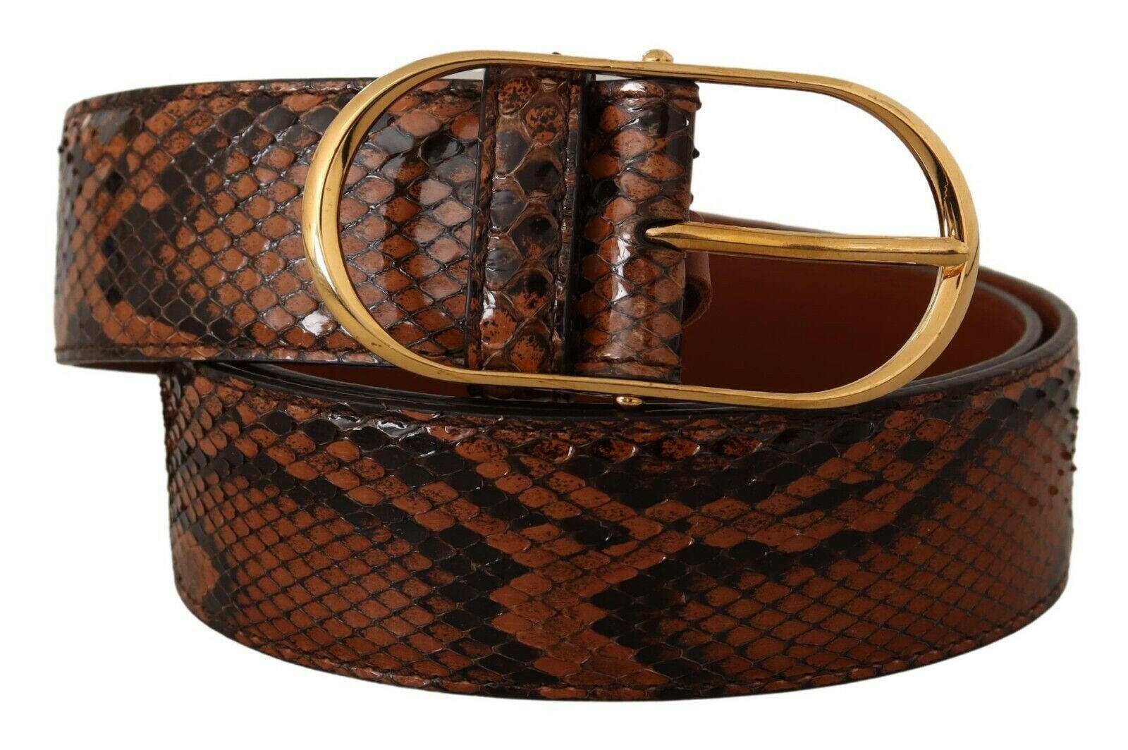 Dolce & Gabbana Brown Exotic Leather Gold Oval Buckle Belt -   -  Dolce & Gabbana.