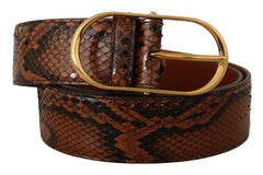 Dolce & Gabbana Brown Exotic Leather Gold Oval Buckle Belt -   -  Dolce & Gabbana.