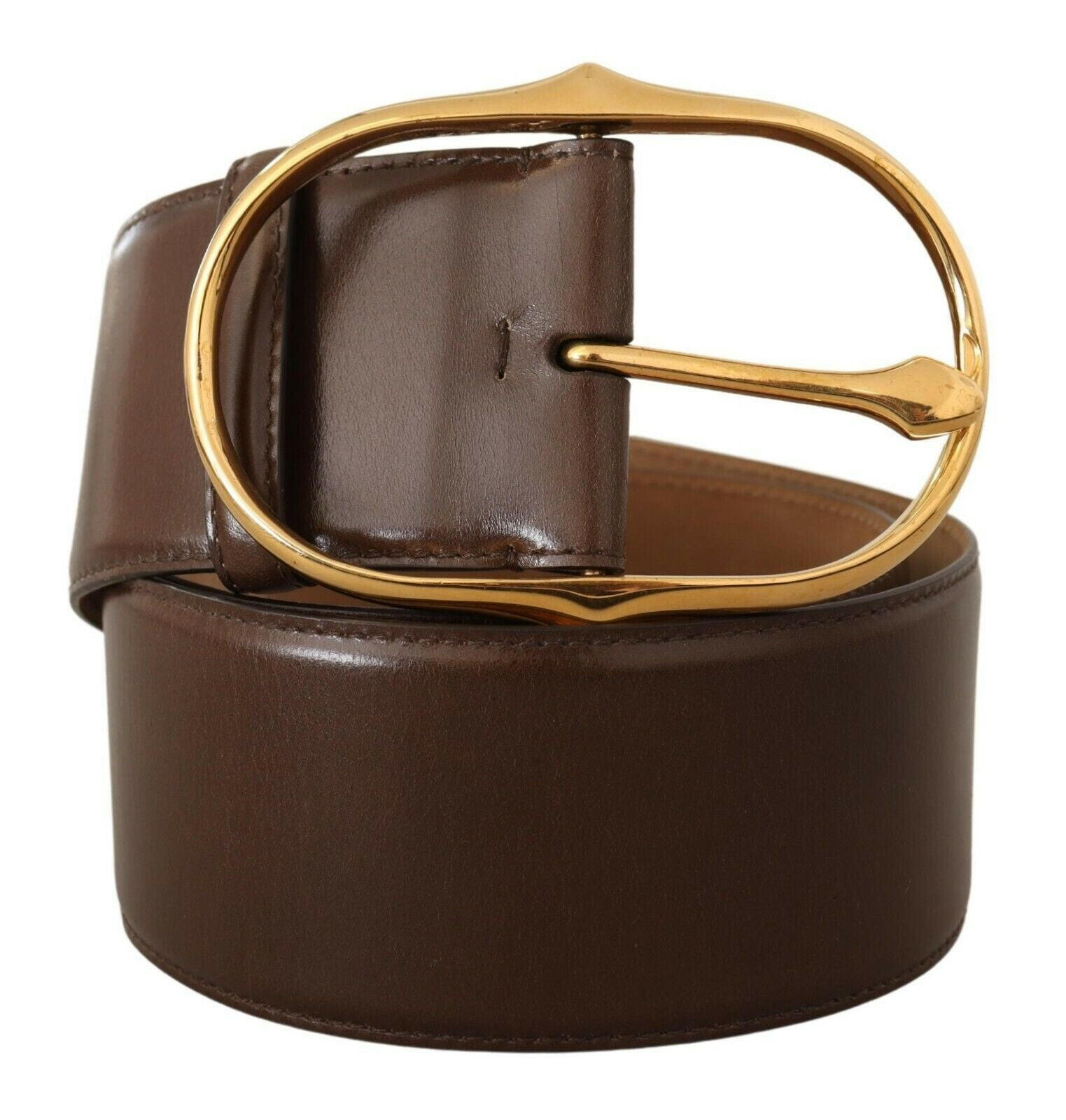 Dolce & Gabbana Brown Leather Gold Metal Oval Buckle Belt -   -  Dolce & Gabbana.