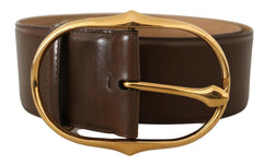 Dolce & Gabbana Brown Leather Gold Metal Oval Buckle Belt -   -  Dolce & Gabbana.