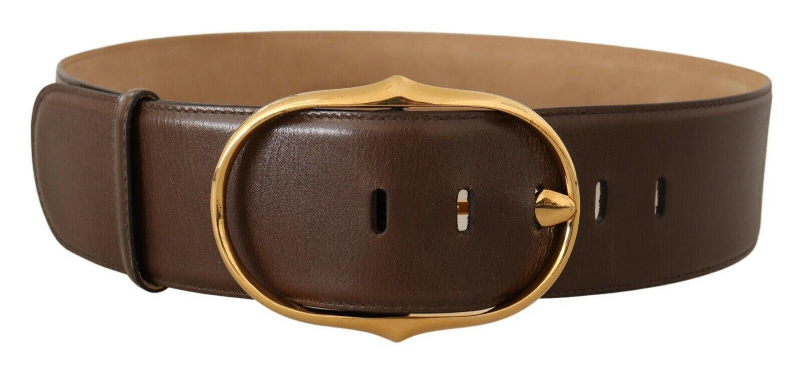Dolce & Gabbana Brown Leather Gold Metal Oval Buckle Belt -   -  Dolce & Gabbana.