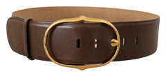 Dolce & Gabbana Brown Leather Gold Metal Oval Buckle Belt -   -  Dolce & Gabbana.