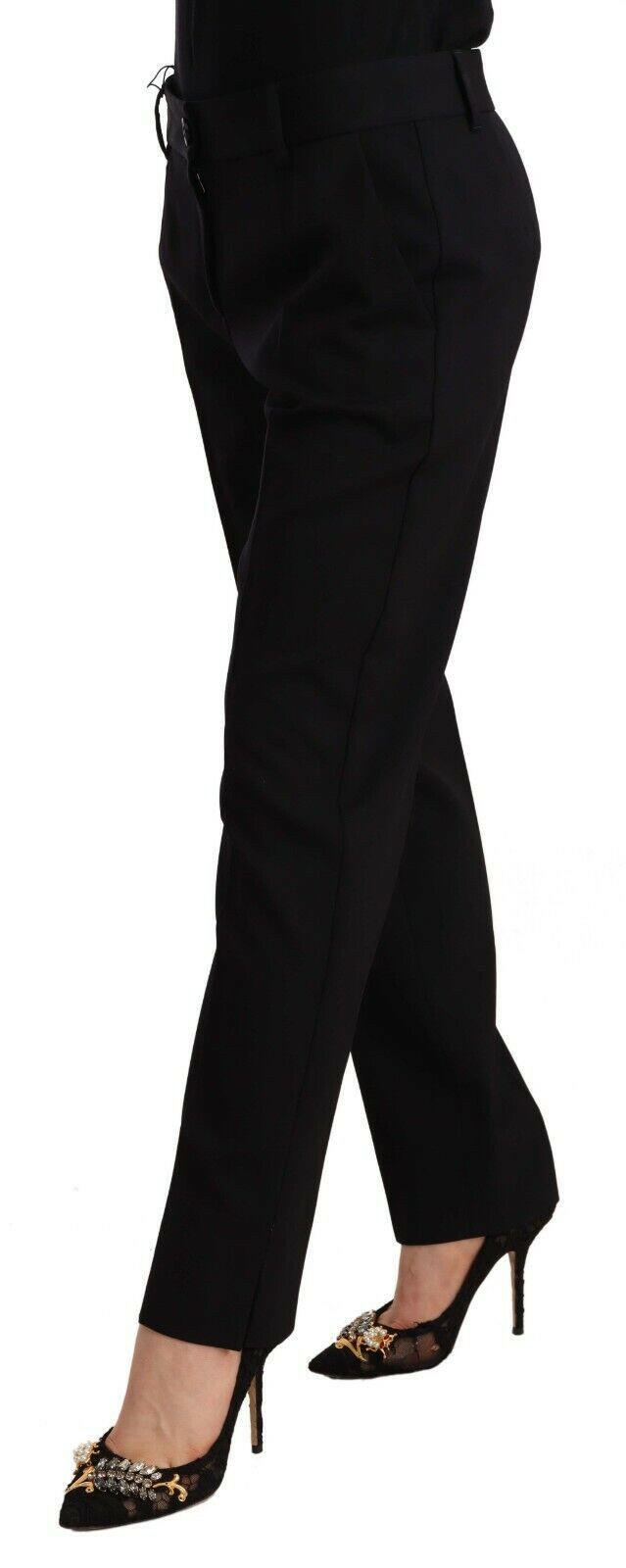 Dolce & Gabbana Black Mid Waist Skinny Trouser Wool Pants -   -  Dolce & Gabbana.