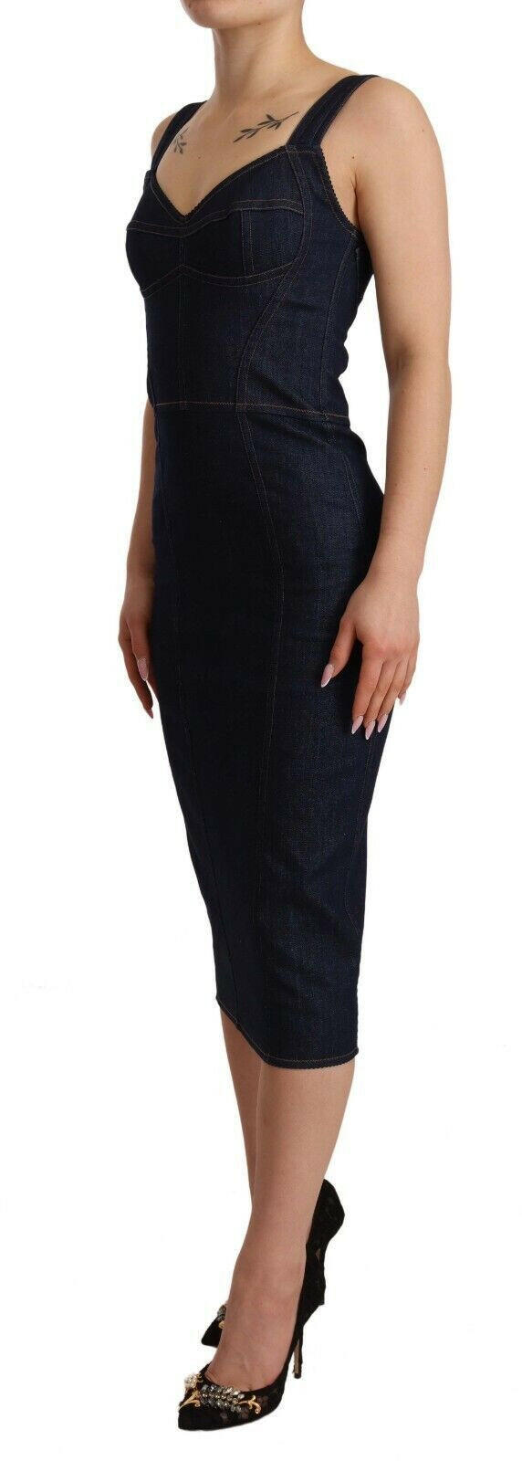 Dolce & Gabbana Dark Blue Cotton Denim Sheath Midi Dress -   -  Dolce & Gabbana.