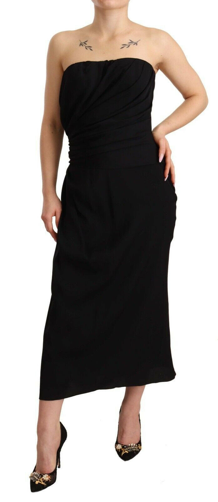 Dolce & Gabbana Black Silk Stretch Strapless Sheath Midi Dress -   -  Dolce & Gabbana.