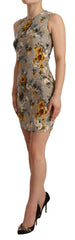 Dolce & Gabbana Gray Silk Stretch Floral Sheath Mini Dress -   -  Dolce & Gabbana.
