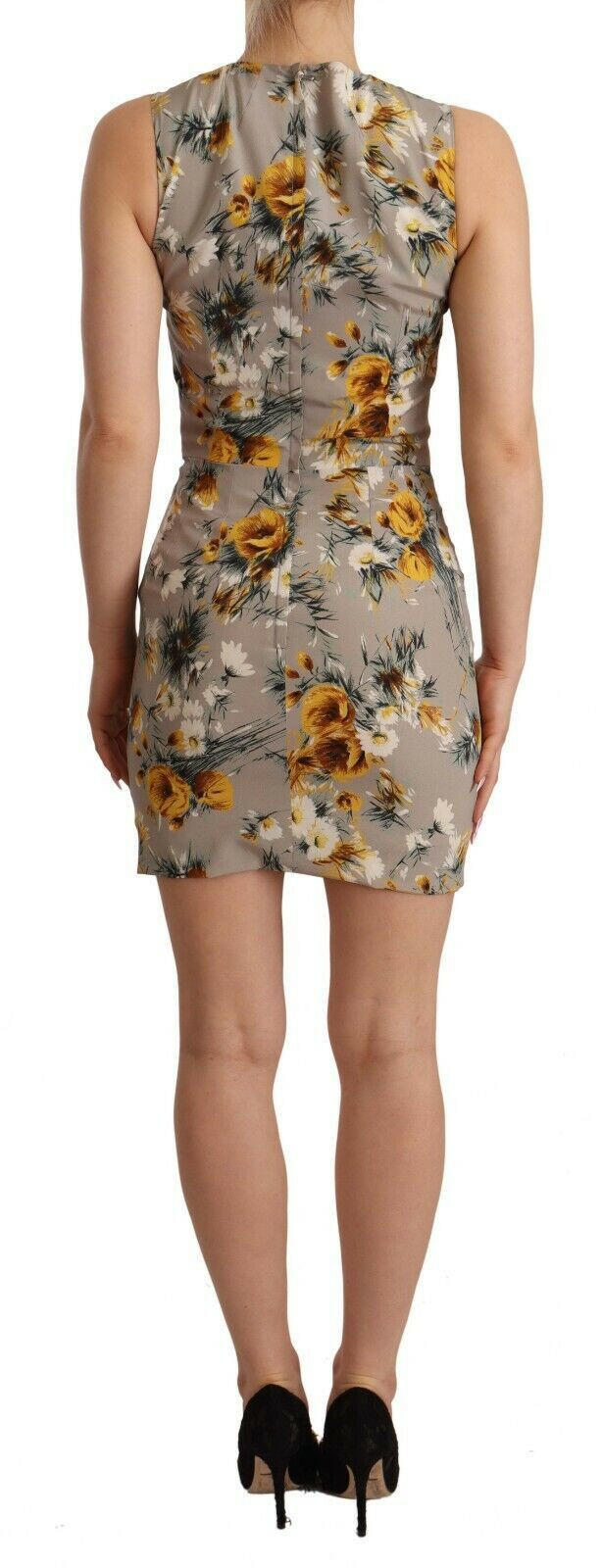Dolce & Gabbana Gray Silk Stretch Floral Sheath Mini Dress -   -  Dolce & Gabbana.