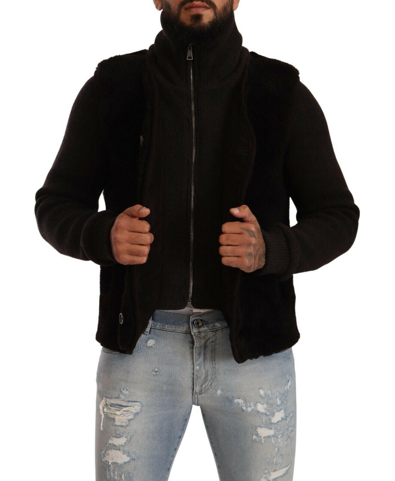 Dolce & Gabbana Black Leather Mens Turtle Neck Coat Jacket -   -  Dolce & Gabbana.