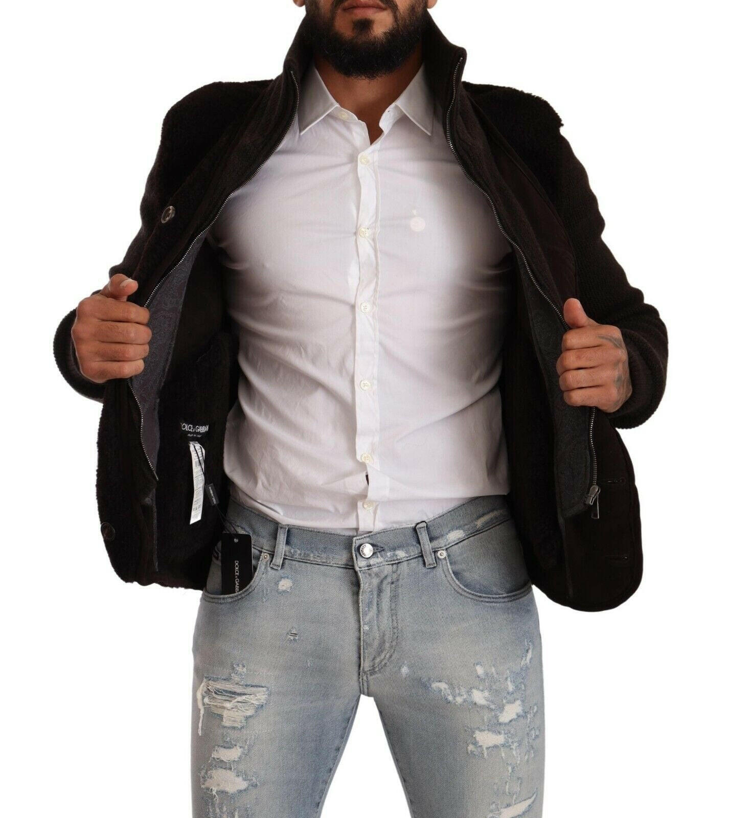 Dolce & Gabbana Black Leather Mens Turtle Neck Coat Jacket -   -  Dolce & Gabbana.