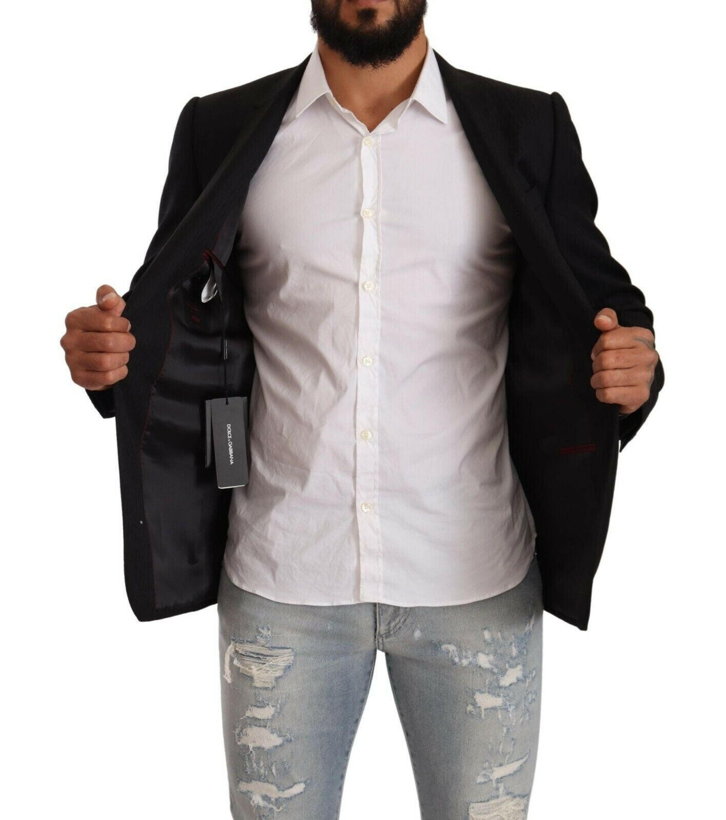 Dolce & Gabbana Black Wool Single Breasted Suit GOLD Jacket -   -  Dolce & Gabbana.