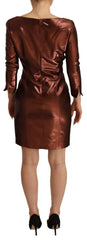 GF Ferre Metallic Brown Long Sleeves Square Neck Sheath Dress -   -  GF Ferre.