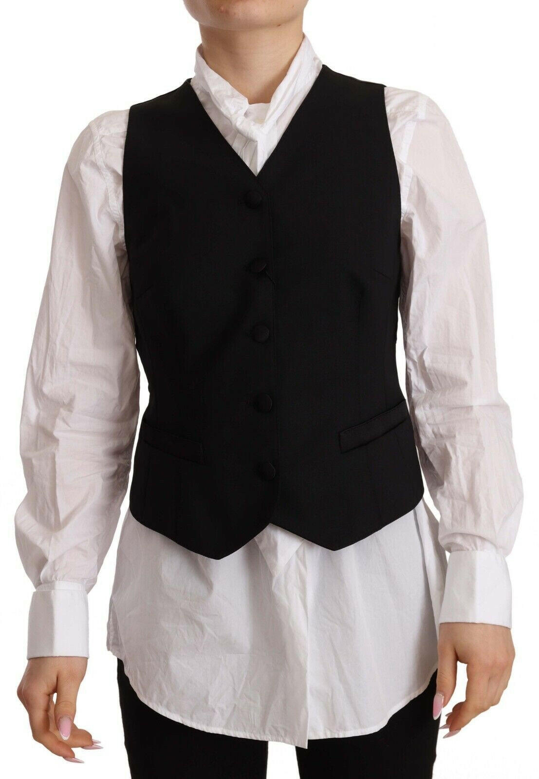 Dolce & Gabbana Black Button Down Sleeveless Vest Viscose Top -   -  Dolce & Gabbana.